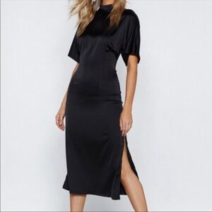 Nasty Gal high neckline Feeling Fine satin dress in black